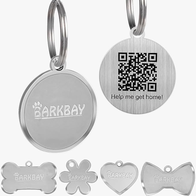 Dog Tags Personalized for Pets,Dog Name Tags QR Code,No Subscription Fees,Modifiable Pet Online Profile,Stainless Steel,No App Required,for Dogs and Cats Small,Medium,Large(Round,Small)