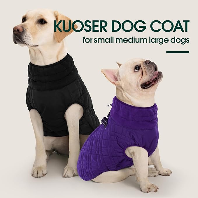 Kuoser XL Insulated Dog Vest | Big Breed Jacket for Huskies & Shepherds | Reinforced Seams Withstand Snow Play, Breathable, Purple XL
