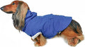 DJANGO Highland Dog Jacket & Raincoat – Water-Repellent, Lined Dog Coat with Hood, Adjustable Fit & Harness Hole – Lightweight Rain & Wind Jacket for Small & Medium Dogs up to 30 lbs (Blue, Medium)