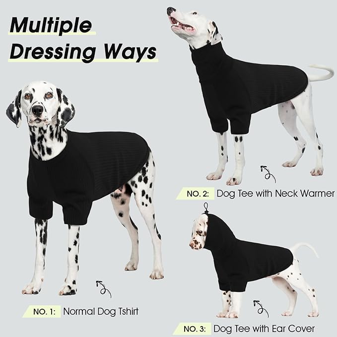 ROZKITCH Dog Shirt with Hoodie Dog Ears Cover 2 in 1, Soft Lightweight Dog Striped T Shirt Pullover Dog Tank with Detachable Ear Wrap, Dog Hoodie Tshirt Dog Boy Girl, Stretchy Sweater Black L