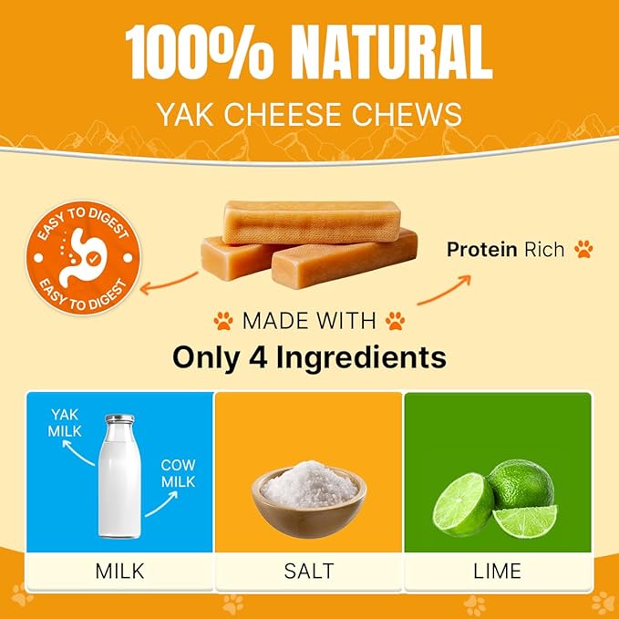 Tibetan Dog Chew Yak Cheese Sticks (3 Large Chews) - Handmade Treats for (Large Dogs), Long-Lasting, Easy to Digest, Grain-Free, Gluten-Free, Supports Dental Health, for Aggressive Chewers