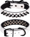 Adjustable Genuine Leather Spiked Studded Dog Collars for Small Medium Large Pets Like Pit Bull Bulldog Pugs Husky (M, White1)