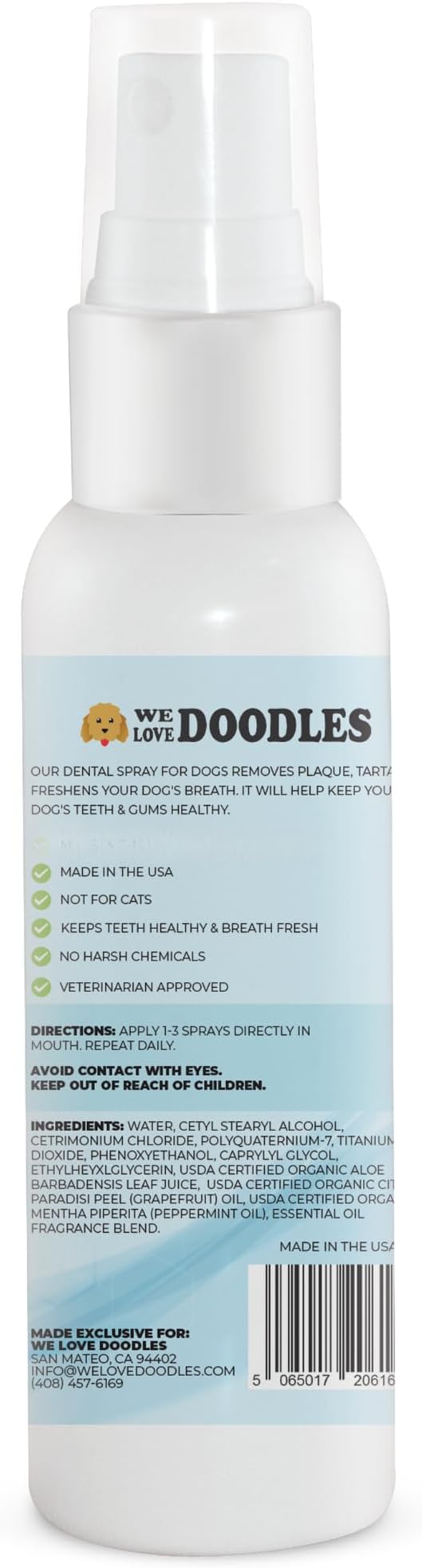 We Love Doodles Dog Dental Spray | Dental Solutions Plaque & Tartar Control Spray | Natural Oral Care Dog for Healthy Teeth & Gums, Freshens Breath Spray | 4oz