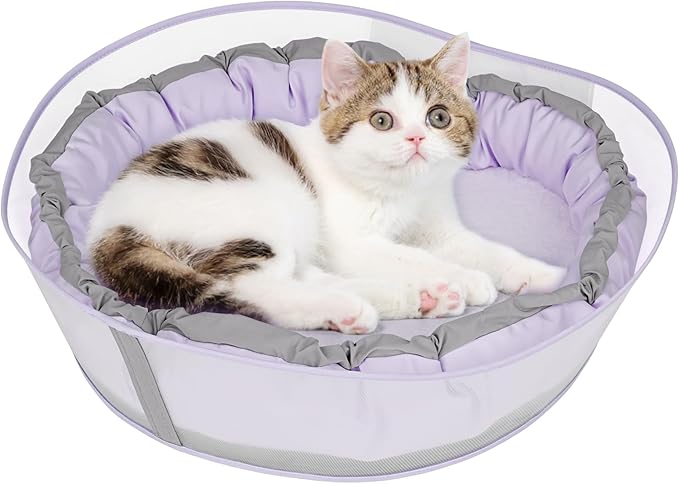 Cat Beds for Indoor Cats, Round Dog Bed for Small Dogs, Puppy, Kitten -Soft Plush Washable Cat Bed Calming with Protective Shield (Purple，21 Inches)