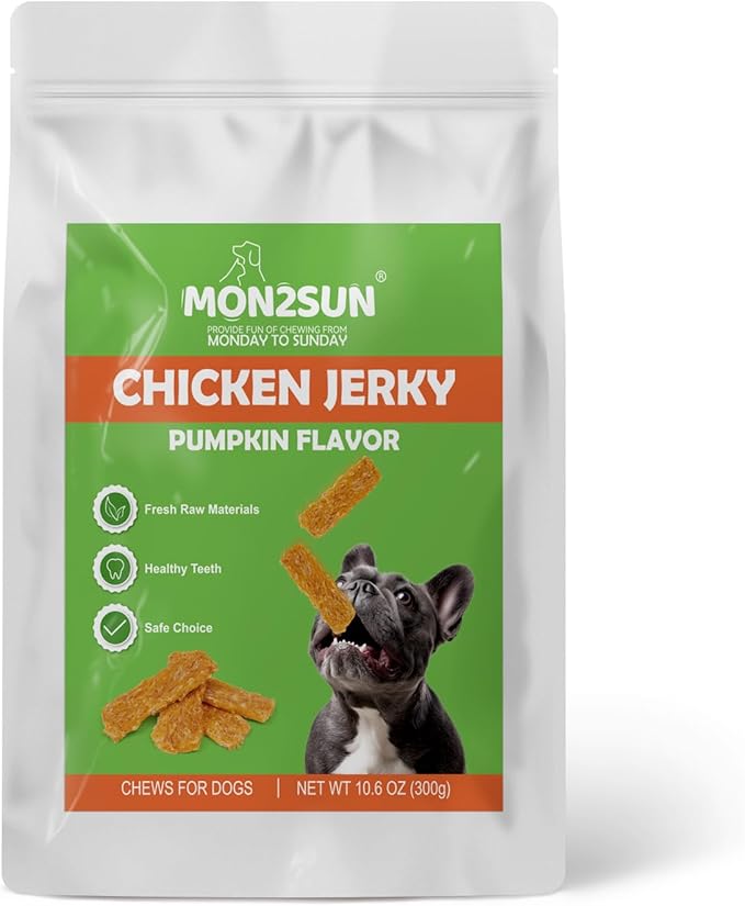 MON2SUN Dog Treats Chicken Jerky Pumpkin Flavor, Rawhide-Free, Gluten-Free, Healthy Jerky Snacks for Small Dogs, 10.6 oz