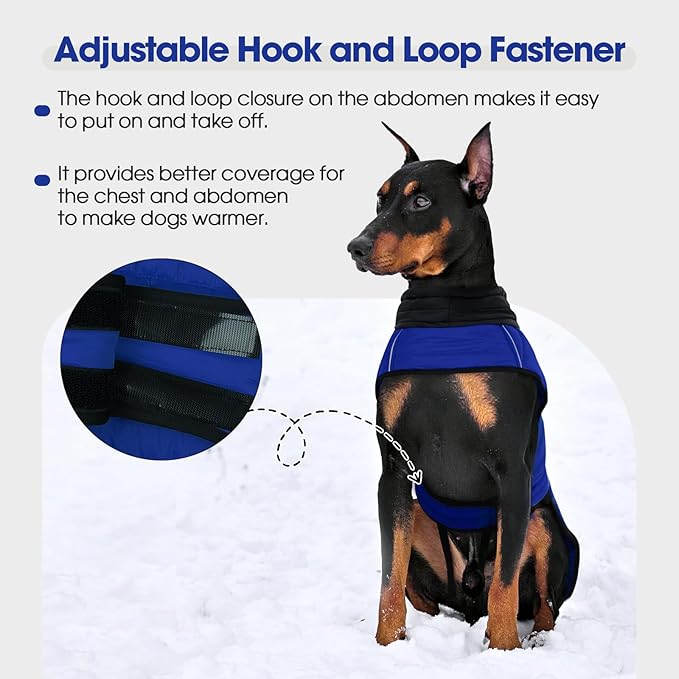 IDOMIK Dog Winter Coat, Warm Waterproof Dog Puffer Jacket with Harness Hole, Adjustable Reflective Snow Jacket Vest with Turtleneck, Pet Cold Weather Coats for Small Dogs,Blue,S