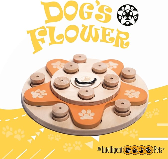 Dog's Flower - Interactive Wooden Puzzle Toy for Dogs, Brain Game for Mental Stimulation and Enrichment, All-Wood Design for Smart Dogs