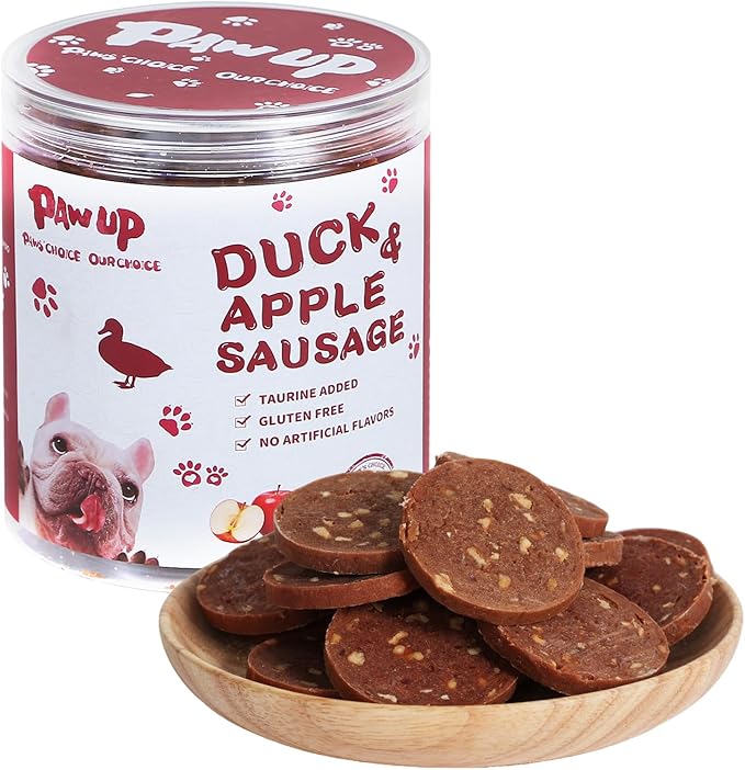 PAWUP Duck Jerky Dog Treats – Soft Duck & Apple Sausage, Training Treats with Taurine for Small, Medium & Large Dogs, 12.5 oz