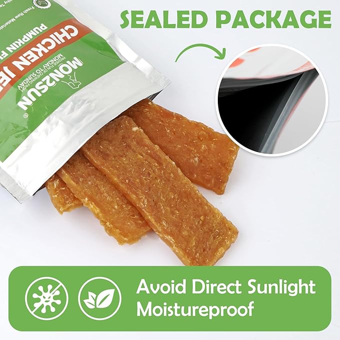 MON2SUN Dog Treats Chicken Jerky Pumpkin Flavor, Rawhide-Free, Gluten-Free, Healthy Jerky Snacks for Small Dogs, 21.2 oz