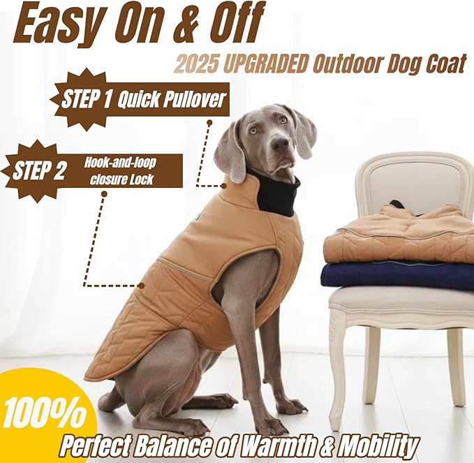 Upgraded Classic Quilted High-Loft Dog Winter Coat, Waterproof Outdoor Coats for Small Dogs, Lightweight & Thick Puppy Jacket with Leash Hole, 2-Layer Pet Vest Jackets for Dachshund Boston(Khaki, S)