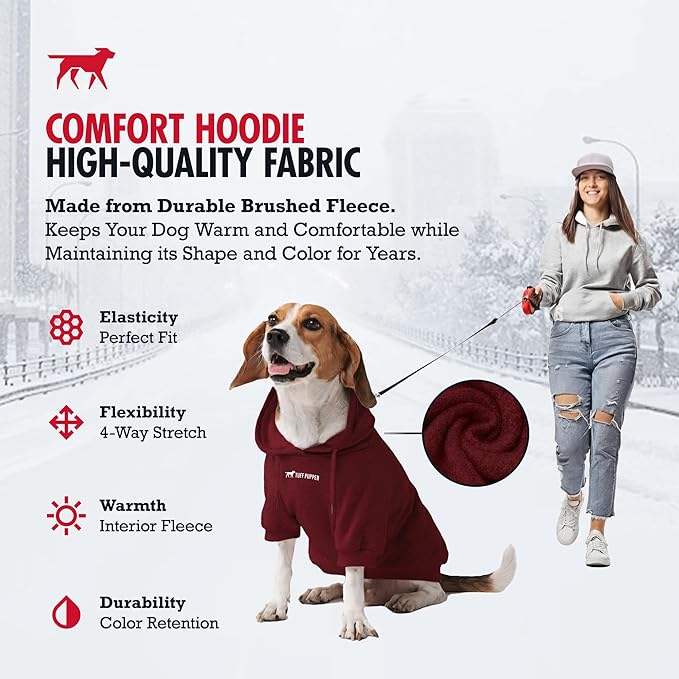 Tuff Pupper Dog Hoodie | Premium Quality 100% Organic Cotton | Ultra Soft Interior for Superior Comfort | Elastic Cuffs & Drawstring for Warmth | Stretch Fit Suitable for All Breeds (Red, XXL)