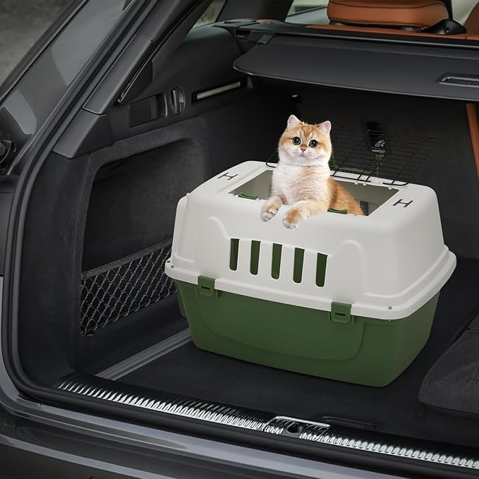 MoNiBloom 22-Inch Dog Crate Plastic 2-Door Top Loading Cat Carrier, Hard-Sided Dog Travel Carrier for Small Dogs and Cats, Ventilation and Security Lock Design for Pets up to 22 lbs (Green)