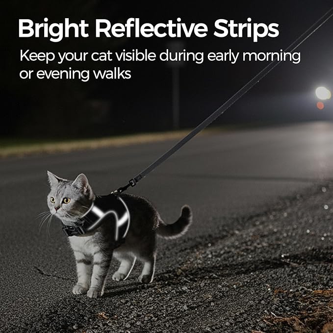Cat Harness and Leash Escape Proof Kitten Harness Cat Leash for Walking Travel Service Cat Vest, Grey, XX-Large