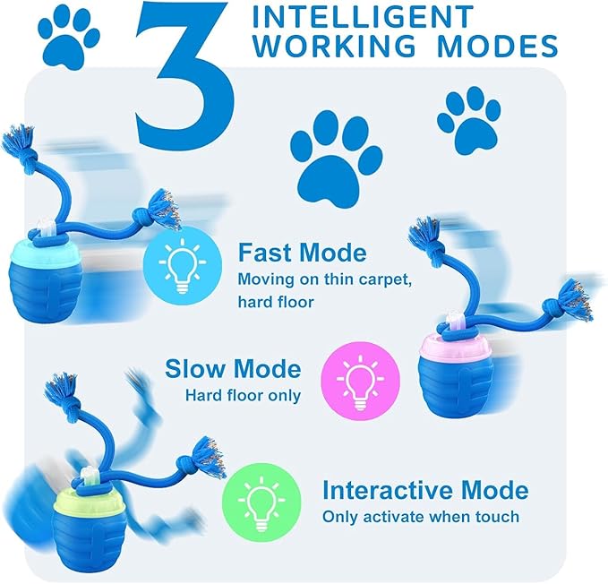 Interactive Dog Ball for Medium/Large Dogs, Automatic Moving Dogs Toy Wicked Ball for Boredom & Training, Play Music, USB Rechargeable(Blue)