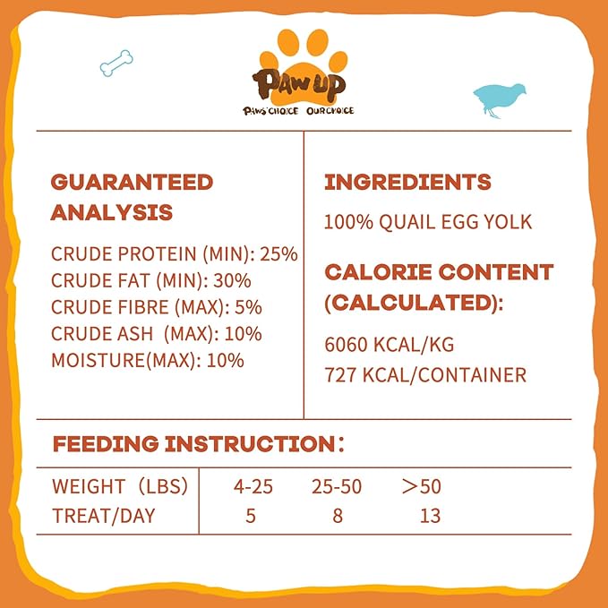 PAWUP Freeze Dried Quail Egg Yolk Pet Treats, Freeze-Dried Pet Food for Dogs, Cats, Pure Fresh Ingredient, 4.2 oz, Rawhide Free, Gluten&Grain Free