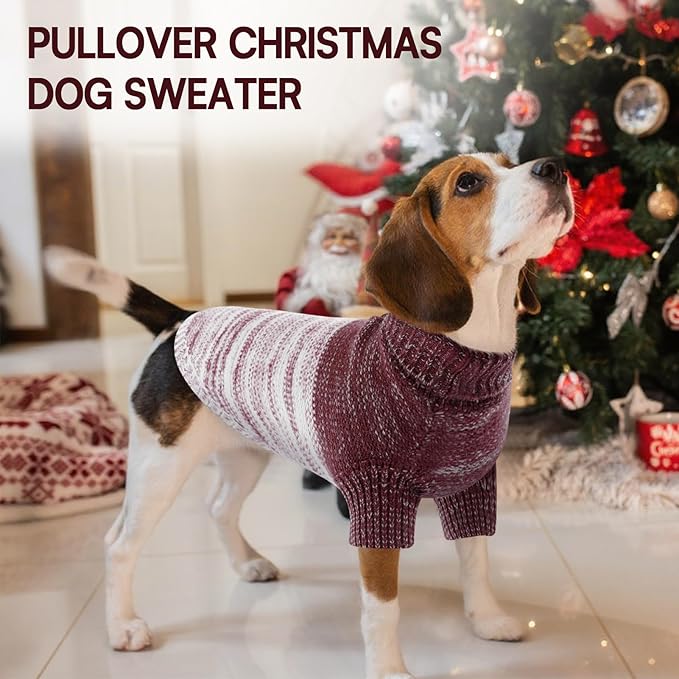 Queenmore Pullover XL Dog Sweater,Classic Turtleneck Warm Pet Sweater with Leash Hole for Dog Girls Boys,Winter Knitwear Clothes for Dachshund,Corgi,French Bulldog(Purple,XL)