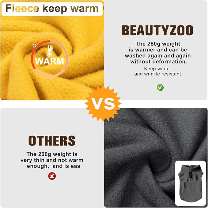 BEAUTYZOO Dog Fleece Vest Sweater Winter Jacket for Small and Medium Dogs with D-Ring Leash Cold Weather Coat Hoodie for XS S M Dogs Boy or Girls, Yellow S