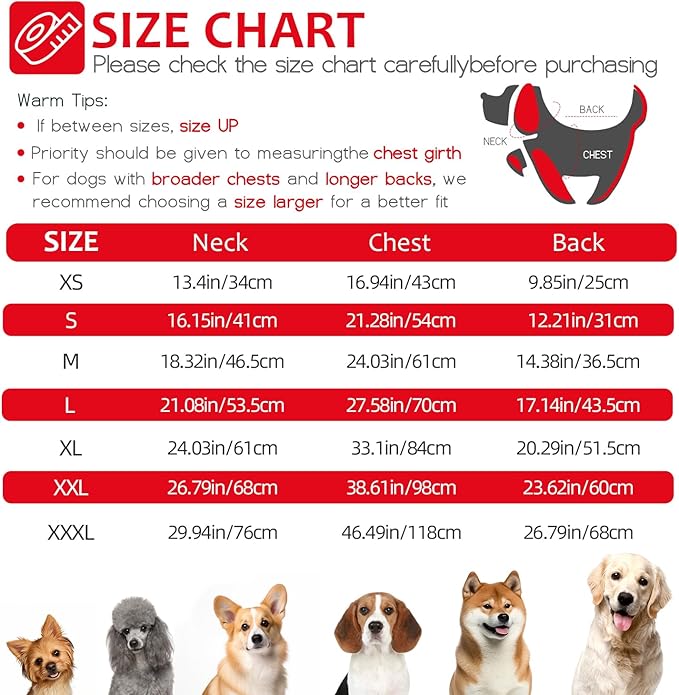 Dog Winter Coat with Harness, Dog Jacket, Pet Clothes with Zipper on Back, Waterproof Windproof Warm Vest, Reflective Cold Weather Coats, for Small Medium Large Dogs, Thick, Red, 3XL