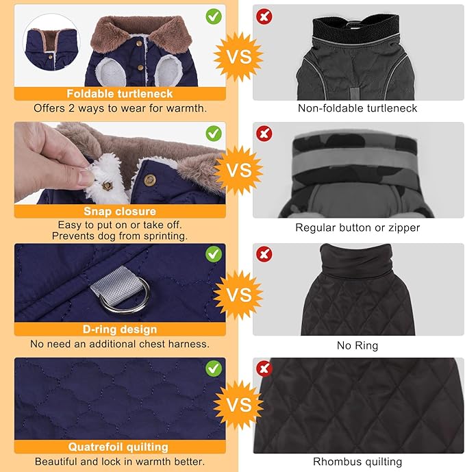 BEAUTYZOO Winter Dog Coat with Harness Built in, Warm Dog Puffer Jacket Vest Padded Fleece Cold Weather Coats Windproof Waterproof Snow Jackets Clothes for Small Medium Puppy, Blue M