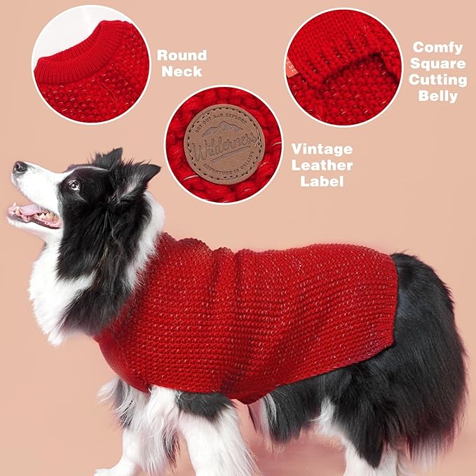 KYEESE Dog Christmas Sweater with Leash Hole Comfy Pullover Sweater Medium Size Male with Reflective Yarn Warm Pet Coats Stretchy Cozy Lightweight Thick Knitwear Dog Clothes,Red, X-Large