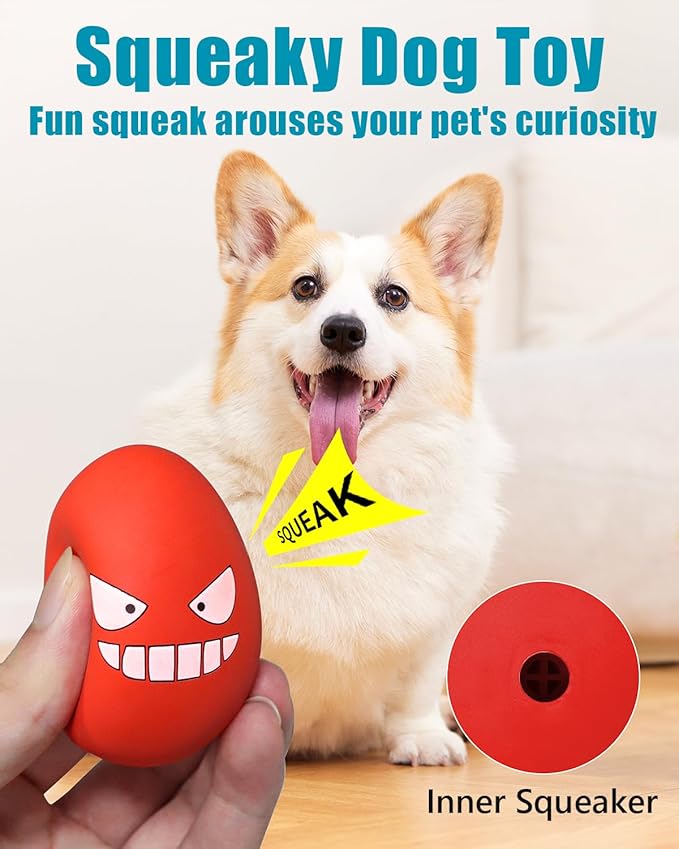 Dog Toys Squeaky, Funny Puppy Balls Pet Toy Pack, Interactive Latex Rubber Squeak Egg Ball for Puppies Small Medium Breed Dogs