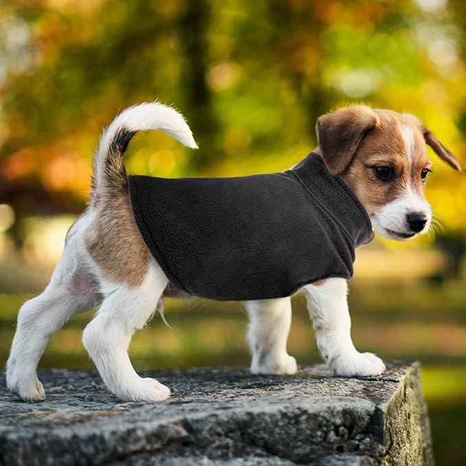 FUAMEY Dog Fleece Vest for Small Dogs,Warm Stretchy Dog Sweatshirts Pullover with Leash Hole Dogs Sweater Soft Pet Turtleneck Cozy Pet Vest Lightweight Sleeveless Black XS