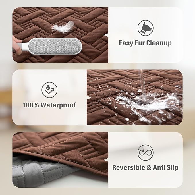 BOCTOPUG Dog Bed Cover for Pets Blankets Rug Pads for Couch Protection Waterproof Bed Covers Dog Blanket Furniture Protector Reusable Changing Pad (Dark Grey+Brown, 52"x82")