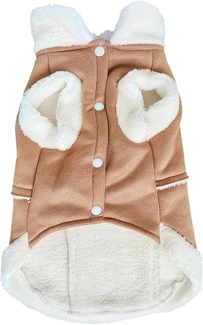 Jecikelon Bowtie Dog Cold Weather Coat Fleece Lining Warm Pet Puppy Turtleneck Dogs Winter Coats for Small Dogs Jacket with D-Ring Leash (Small, Khaki)