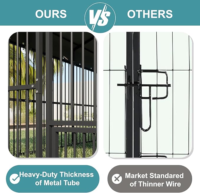 10x15x6 FT Dog Kennel, Outdoor Dog House with Roof All Weather Resistant Large Dog Enclosure Cage with Triple Locks, Heavy Duty Metal Dog Pens Outside (118" W x 179" D x 78" H)
