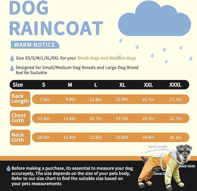 Dog Raincoat with Transparent Hood, Waterproof Jacket for Small Dogs with Snap-Button Chest, Leash Hole & Hook-and-Loop Cuffs Sleeves, Back Pocket for Treats (Blue, Small)