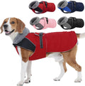 Nanaki Warm Dog Coats for Winter, Fleece Lined Furry Collar, Waterproof Reflective Dog Snowsuit with Leash Hole for Outdoor Walking Hunting, Easy On Cold Weather Puppy Jacket Vest, Beagle, Red L