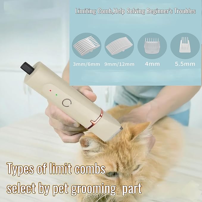 4 in1 Pet Dog Grooming Clippers Cat Nail Clipper&Paw Trimmer Dog Hair Trimmer-Low Noise Rechargeable - Cordless Quiet Pet Grooming Supplies for Dogs Hair Nail Clippers Around Eyes and Ears (Beige)