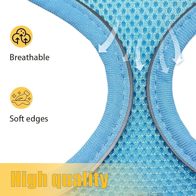 No Pull Dog Harness with Leash Set - Adjustable Reflective Step-in Puppy Vest for Small Medium Dogs & Cats, Blue M - Escape Proof Soft Mesh Comfort Harness for Walking, Choke Free Pet Safety