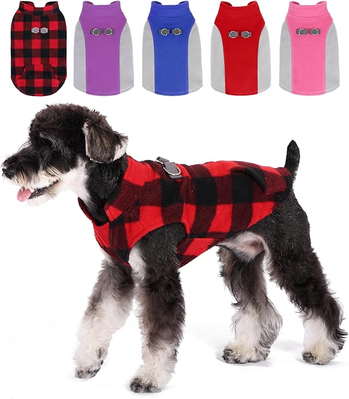 KOOLTAIL Dog Fleece Vest Sweater, Warm Puppy Christmas Jacket with Dual Leash D-Ring and Pocket for Small Medium Dogs, Cozy Soft Pet Winter Cold Weather Coats Fall Clothes Hoodie Boy Girl,Red Plaid M