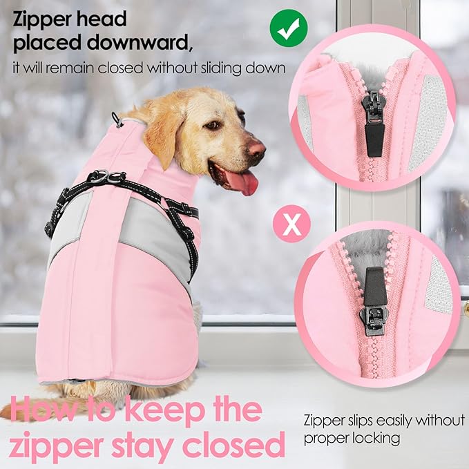 AOFITEE Dog Coat, Large Dog Jacket, Dogs Coat with Harness Built in, Reflective Waterproof Dogs Jackets Winter with Furry Collar, Warm Polar Fleece Pet Sweater Snowsuit for Doberman, Great Dane, XXL