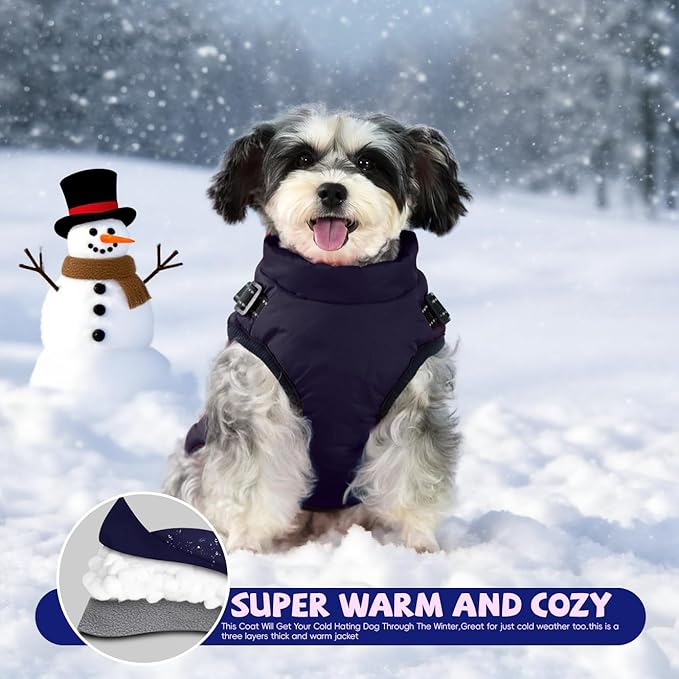 Gyuzh Dog Coat with Harness Winter Dog Coat Fleece Dog Jacket Waterproof Dog Coat Zipper Dog Jacket Puppy Coat Small Dog Clothes Dog Coat with Reflective Harness for Smal Medium Large Dogs
