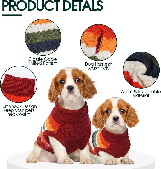 Kuoser Dog Sweater, Pet Cable Knitted Pullover Puppy Warm Clothes, Doggy Turtleneck Classic Knitwear Soft Thickening Doggie Outfit, Cold Weather Thermal Wear for Large Size Dogs, Red 2XL