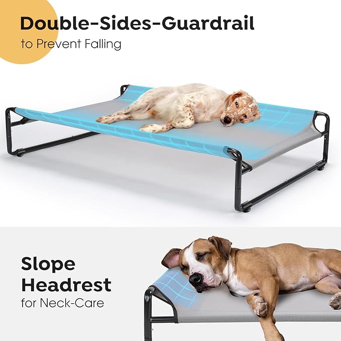 Veehoo Original Outdoor Elevated Dog Bed, Cooling Raised Dog Cot for Large Dogs, Portable Standing Pet Hammock Platform with Washable Breathable Mesh, No-Slip Feet, X-Large, Grey, CWC2201