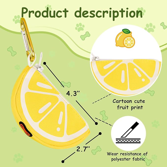 Lemon Shape Dog Poop Bag Holder and Carrier - Leash Attachment Poo Bag Dispenser with Stylish Cute Design,Lemon,Medium