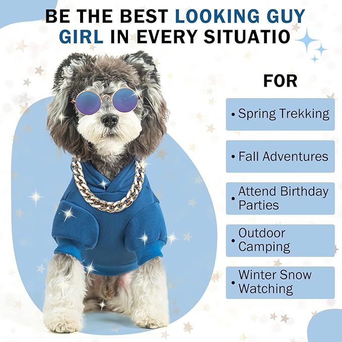 SCENEREAL Dog Hoodie Sweaters for Small Medium Large Size Dogs, Fleece Dog Sweatshirt with Hat and Pocket,Soft Cold Winter All Weather Dog Clothes for S to XL Sized Dogs, Blue M