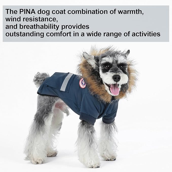 PINA Small Dog Coats - Waterproof, Warm Winter Jacket with Faux Fur Hood, Reflective, Flannel Lined, Windproof