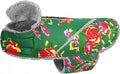 VIVAGLORY Snowrap Dog Coat, Jacket with Harness Hole & Velcro Closure, Dog Coat for Winter & Cold Weather, Fluffy Warm Fleece Lined Reflective Water Resistant for Puppy, L, Northeast Florals-Green
