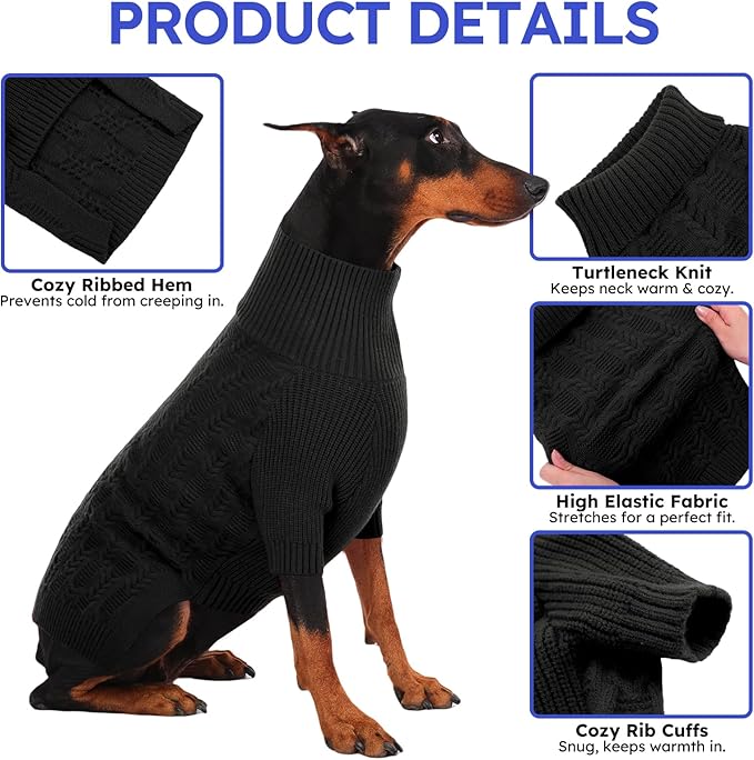 ASENKU Dog Sweater for Medium Dog Girls Boys, Fall Winter Turtleneck Long Sleeve Pet Christmas Sweater, Pullover Sweatshirt for Dachshund, Westie (Grey, M)