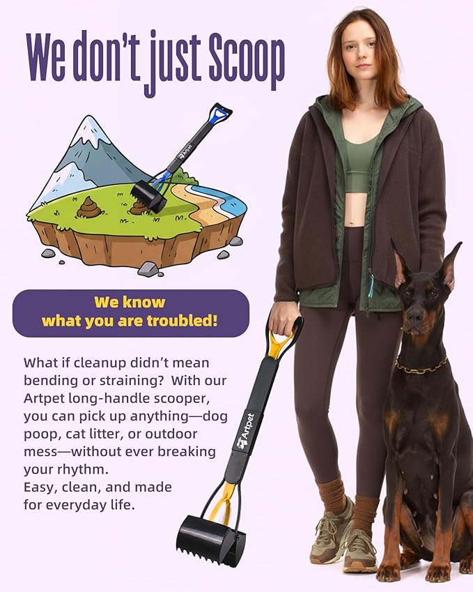 Pooper Scooper for Large Dogs, 32” Long Handle Pet Poop Scoop, Heavy Duty Dog Poop Picker Upper for Yard Grass Gravel Dirt Sand, 2-Pack