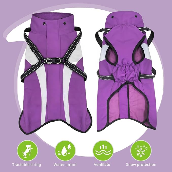 Mosucoirl Dog Raincoat Waterproof Raincoats for Dog Reflective Dogs Rain Jackets with Hood Hoodie Pet Rain Poncho Coat for Small Medium Large Dogs Puppies S-XXL (Purple, XXL)