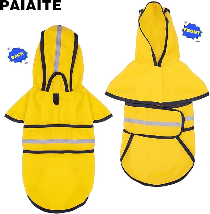 Paiaite Dog Raincoat: Hooded Slicker Poncho, Durable Waterproof Jacket with Reflective Stripes, Convenient Leash Hole, and Adjustable Fit, Perfect for Small, Medium, and Large Dogs Yellow 3XL