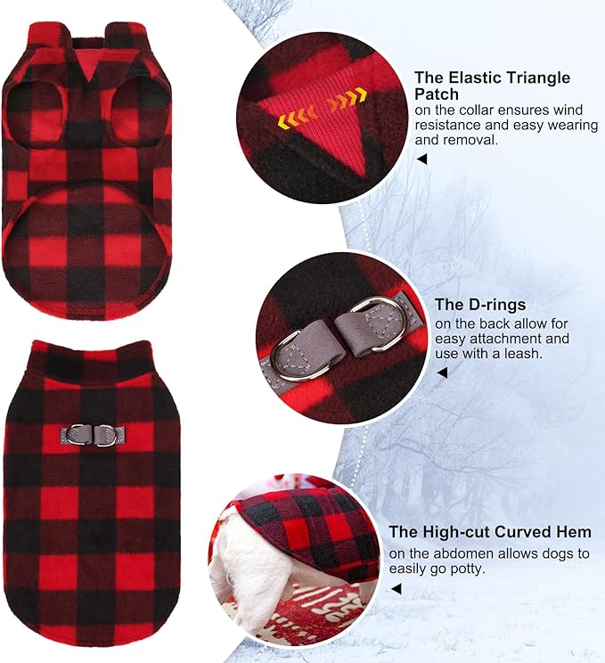 BEAUTYZOO Dog Fleece Vest Sweater Winter Jacket for Small and Medium Large Dogs with D-Ring Leash Cold Weather Coat Hoodie for XS S M Dogs Boy or Girls