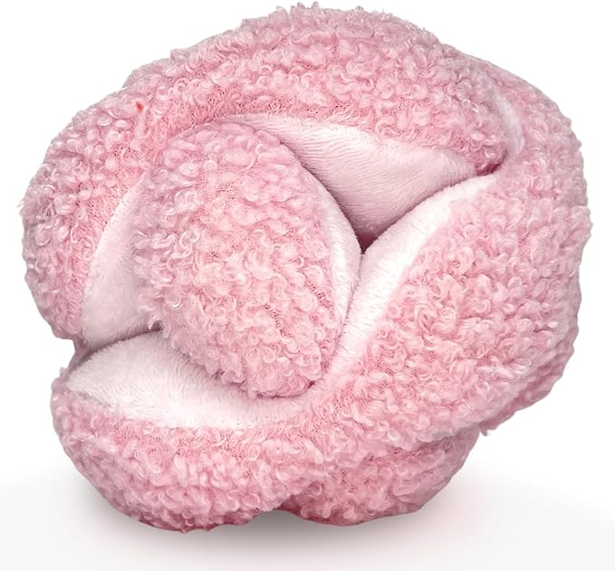 Glory To Dog Pink Snuffle Knot Interactive Dog Toy 4” Puzzle Ball with 8 Squeakers & Crinkle – Treat Hiding Enrichment Toy for Puppy & Small Breed Dogs – Durable Plush Sensory Play & Stimulation