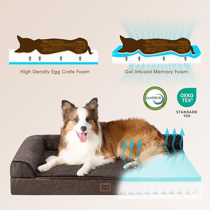 EHEYCIGA Memory Foam Dog Bed XLarge Sized Dogs, Extra Large Dog Bed Orthopedic with Washable Removable Cover, Waterproof XL Pet Bed Couch for Crate, 41x27x6 Inches, Brown
