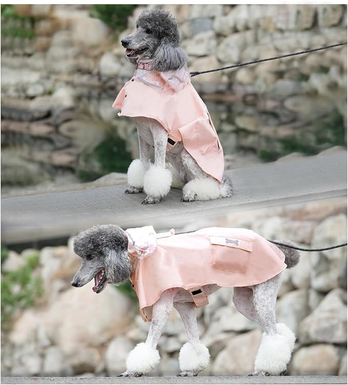 Dog Raincoat Waterproof, Adjustable Reflective Hooded Dog Rain Poncho with Leash Hole for Small Medium Large Dogs (Pink, Large)